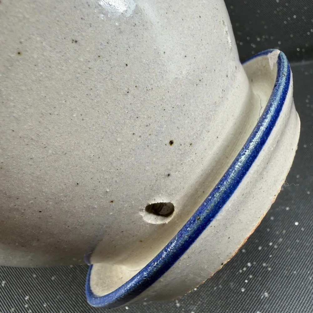 Westerwald Stoneware Fort Benning Georgia Planter Ruffled Rim Cobalt Blue Signed
